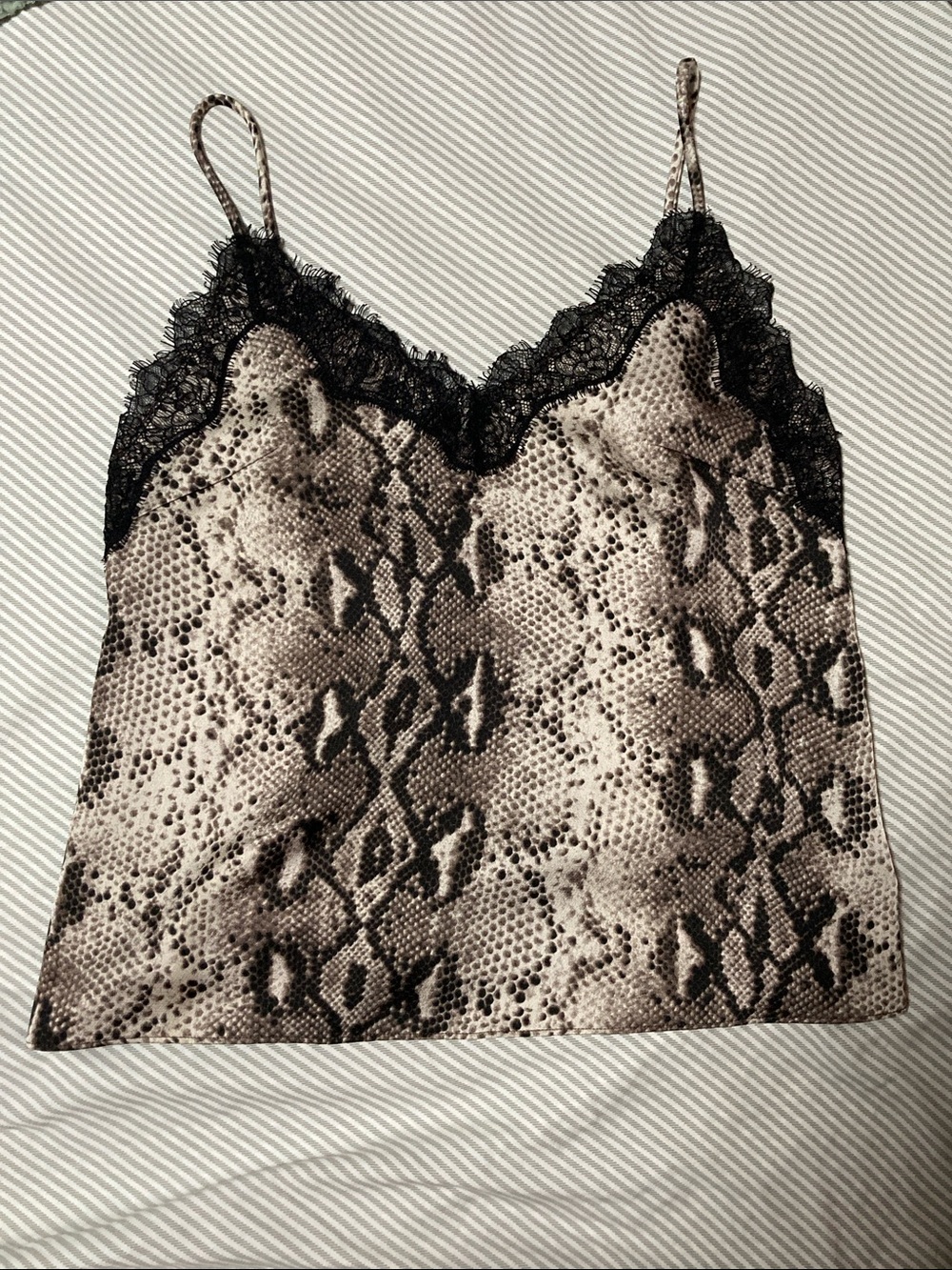 Snake Print Lace Trim Cami - Black/Taupe